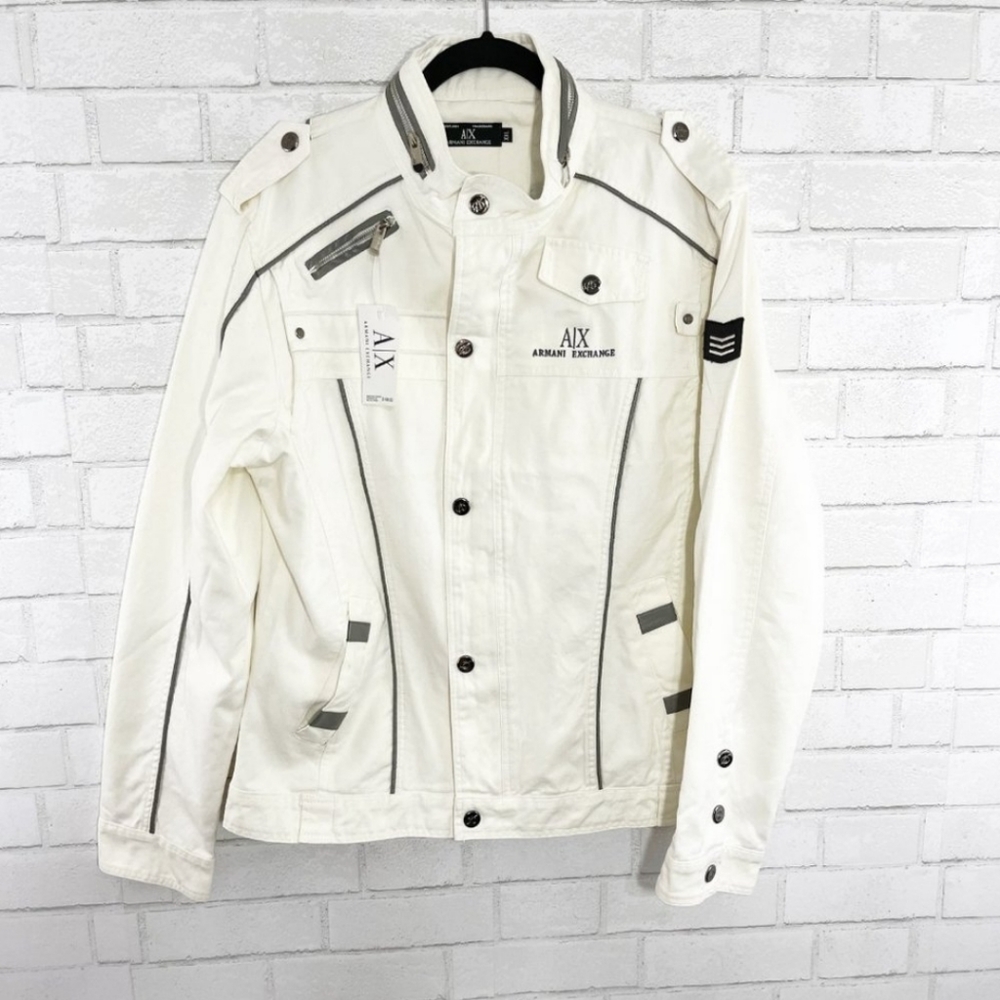 Armani Exchange Off White Snap Front Military Style Jacket Women's Size XXL